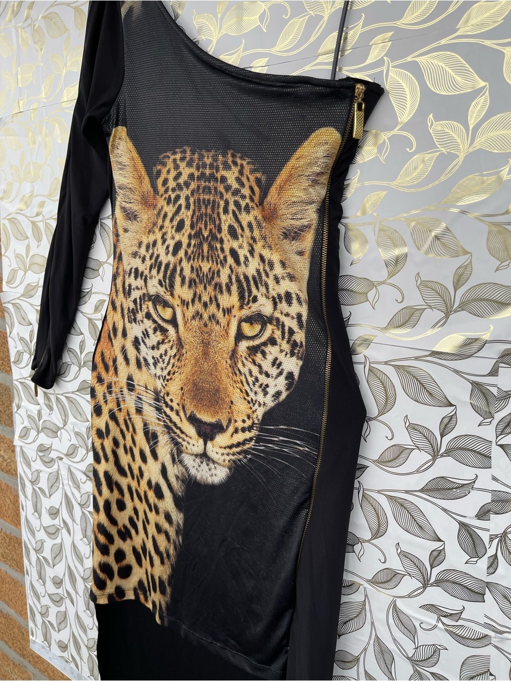 Just Cavalli Mob Wife Leopard One Shoulder Asymmetric Dress M New Italy - Picture 9 of 15